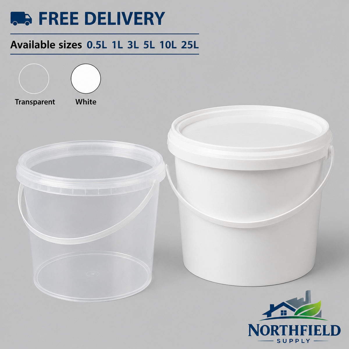 Plastic Buckets Tubs Tamper Evident Lids White Transparent 0.5L 1L 3L 5L 10L 25L
