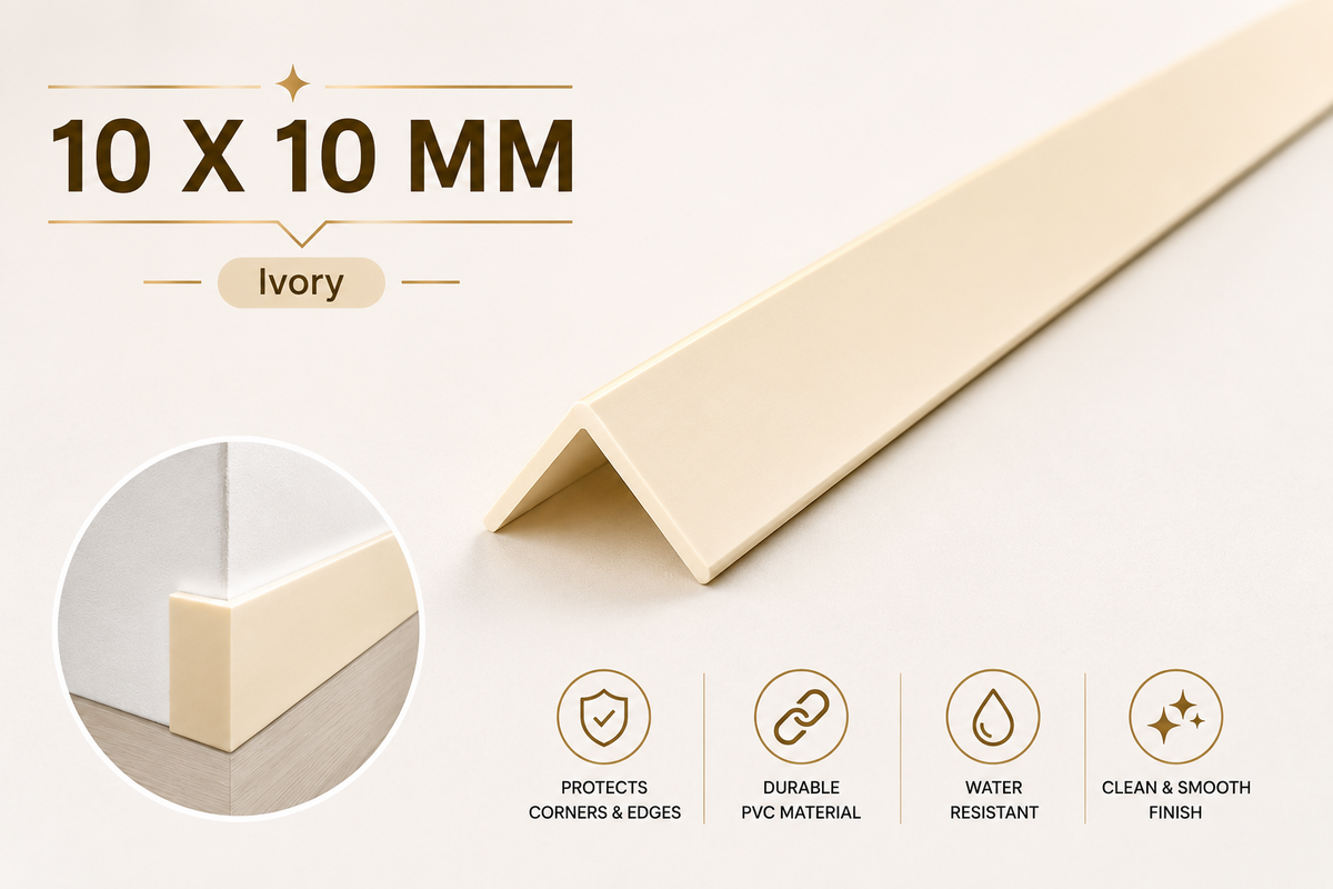 PVC Corner Angle Trim 1M Ivory 90° Plastic Edge Protector Equal & Unequal Sizes