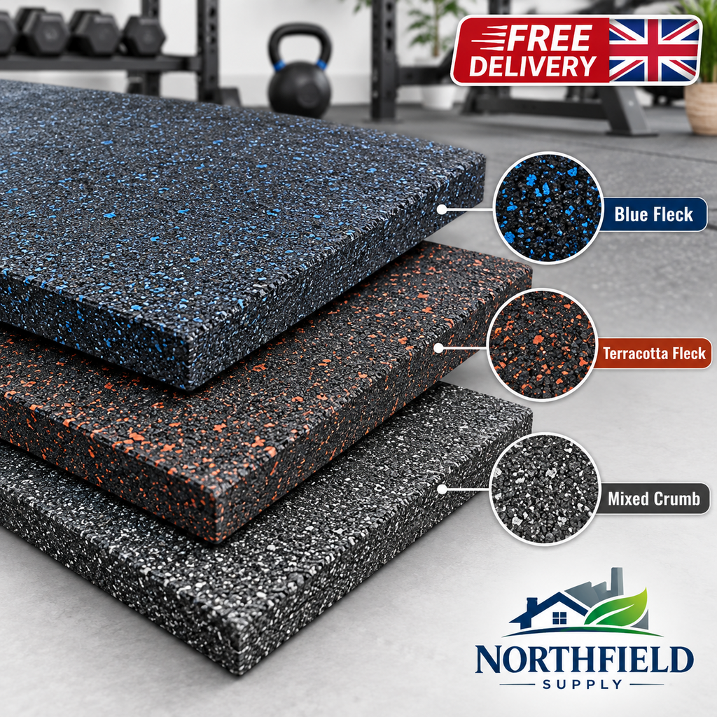 Heavy Duty Rubber Gym Floor Mat Tiles 1M x 1M Noise Reducing Anti Slip Flooring
