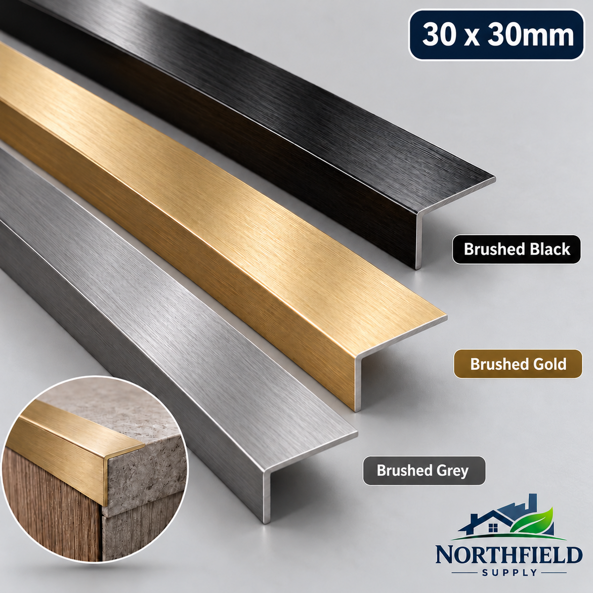Aluminium Angle Trim 1M Brushed Matt L Profile Black Gold Grey Equal Unequal