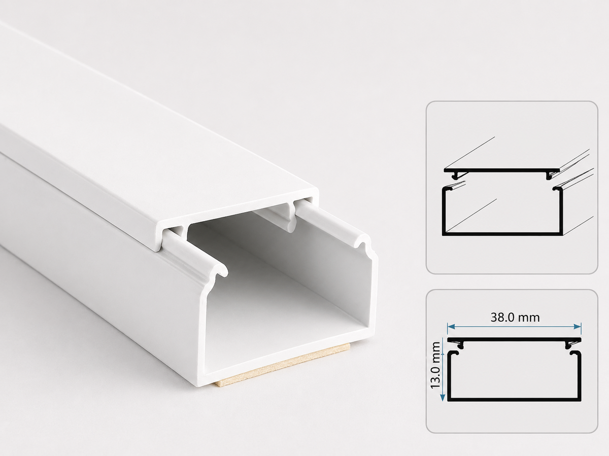 2.44M White Self Adhesive PVC Cable Trunking Wire Cover Raceway Cable Management