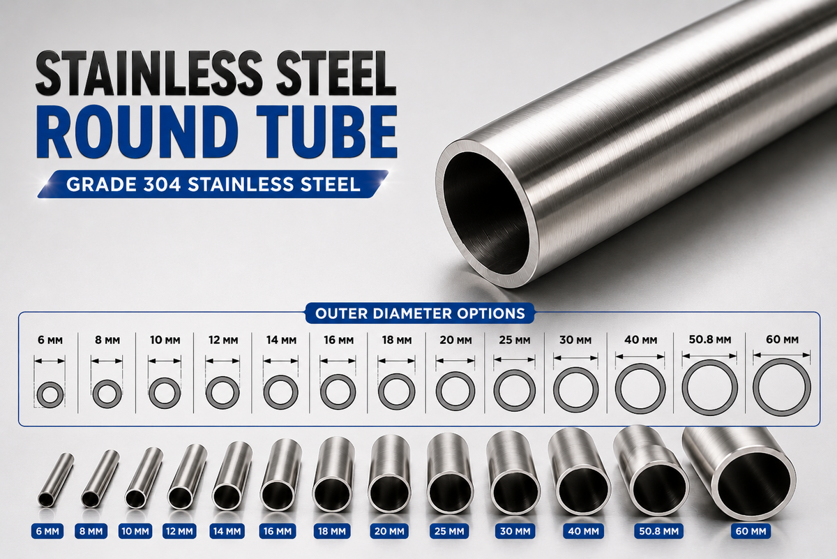 Stainless Steel 304 Round Tube Pipe 1 Metre Length Various Sizes Metal Tubing