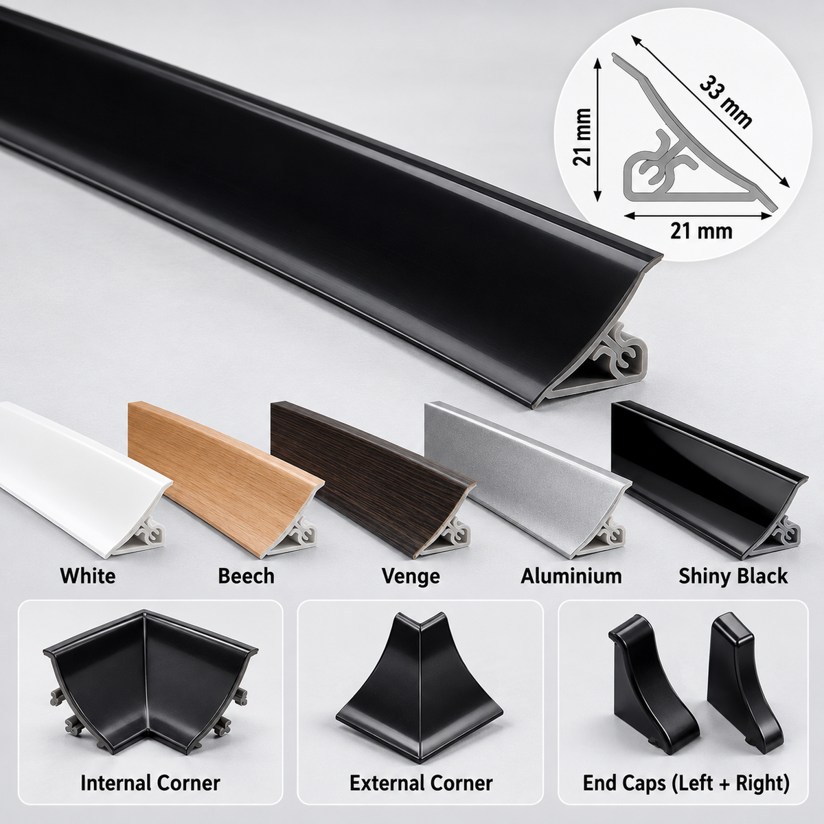 PVC Worktop Edging Trim 33mm x 2.5m Kitchen Bathroom Splashback Profile & Corner