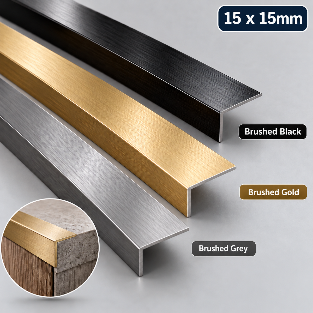 Aluminium Angle Trim 1M Brushed Matt L Profile Black Gold Grey Equal Unequal