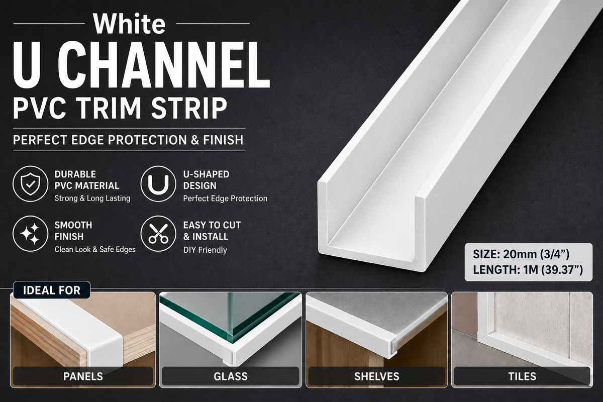 PVC White U Channel Trim 1M Square U Profile Edge Protector Plastic Strip 39.3