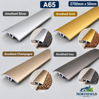 Aluminium Door Threshold Strip 50mm Floor Bar Edging Trim 2.7M Transition A65