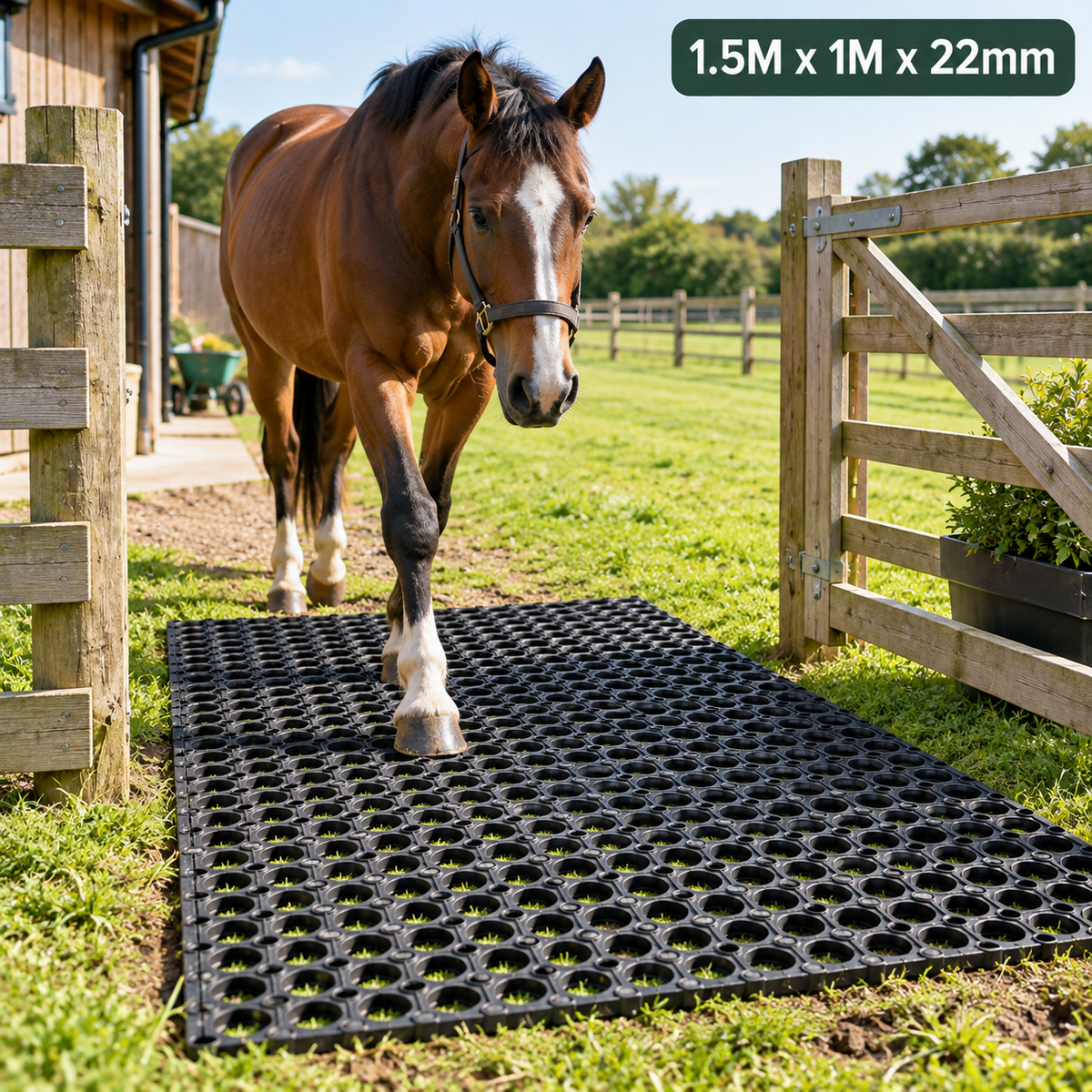 Heavy Duty Rubber Grass Mat 1.5M x 1M x 22mm Horse Stable Field Gateway