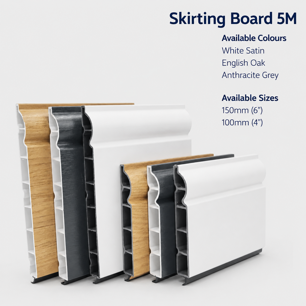 uPVC Skirting Board 5m Roomline Torus Ogee 100mm 150mm White Plastic PVC
