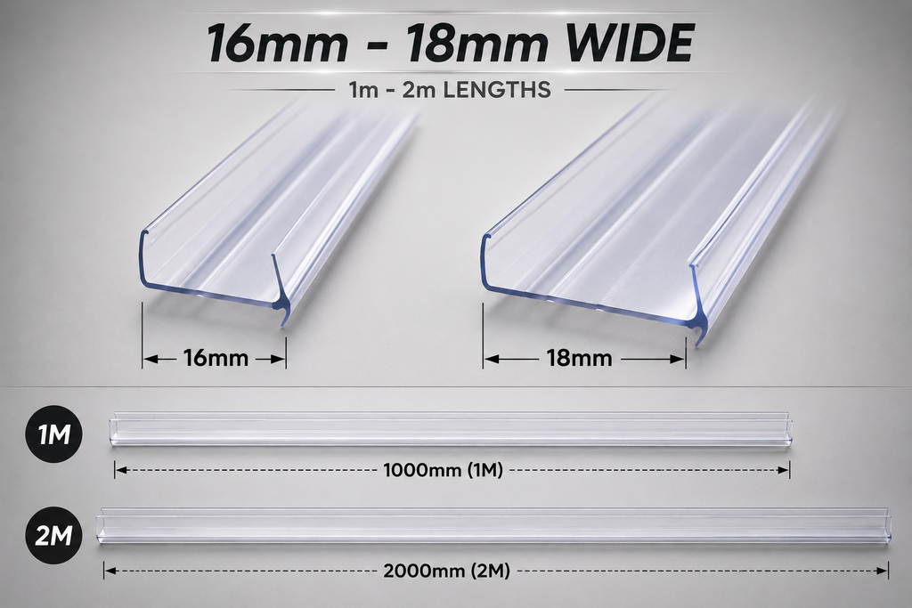 Kitchen Plinth Sealing Strip Clear 1m & 2m Kickboard Seal 16-18mm Wide Trim