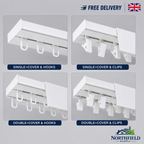 PVC Curtain Rail Track Ceiling Set with Hooks or Clips & White Cover
