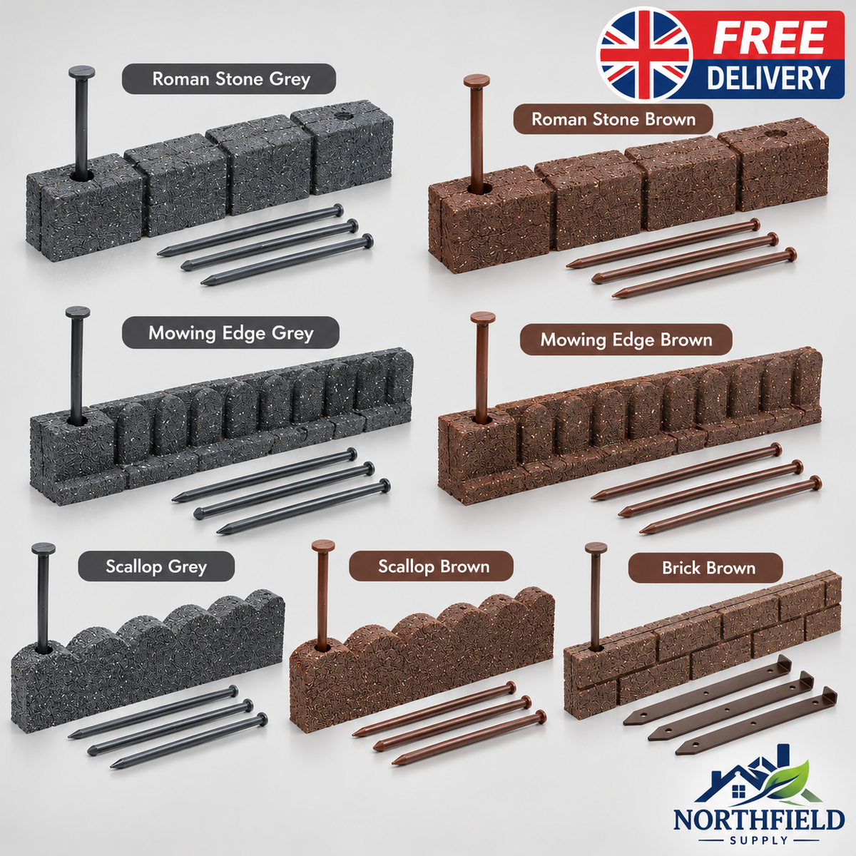 Flexible Rubber Garden Edging Lawn Border Brick Effect Path Landscape 120cm