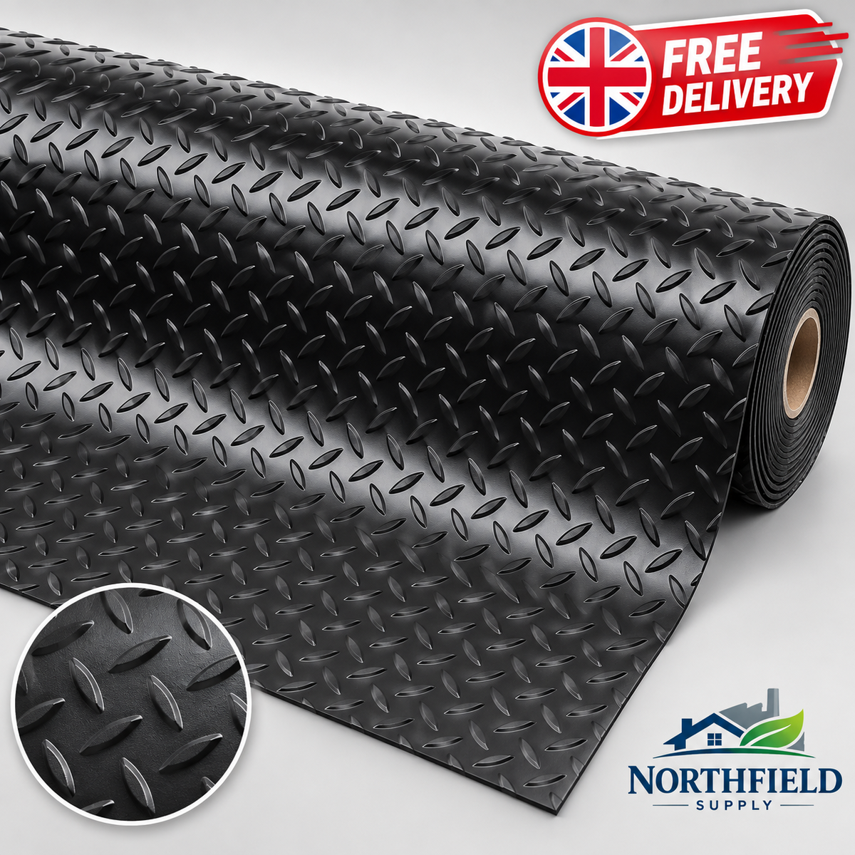 3.5mm Heavy Duty Rubber Flooring Mat Anti Slip Checker Garage 1.8m Wide