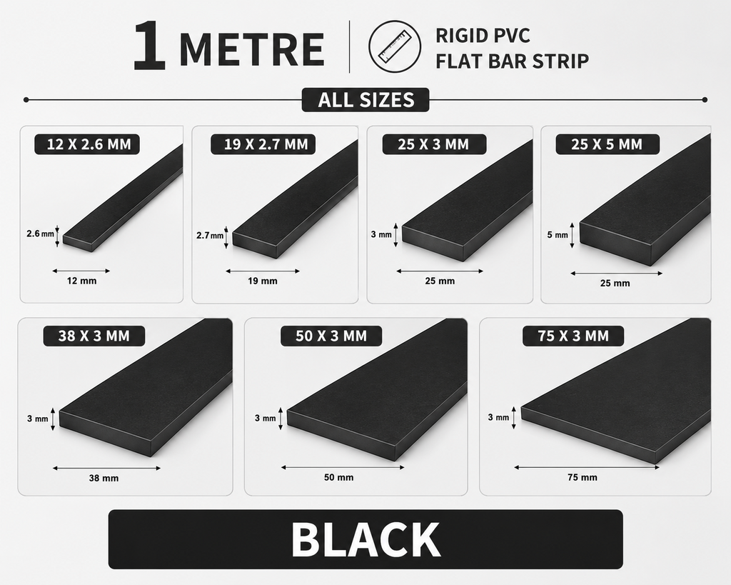 PVC Flat Bar Strip 1M Rigid Plastic Trim White Black Anthracite Various Sizes