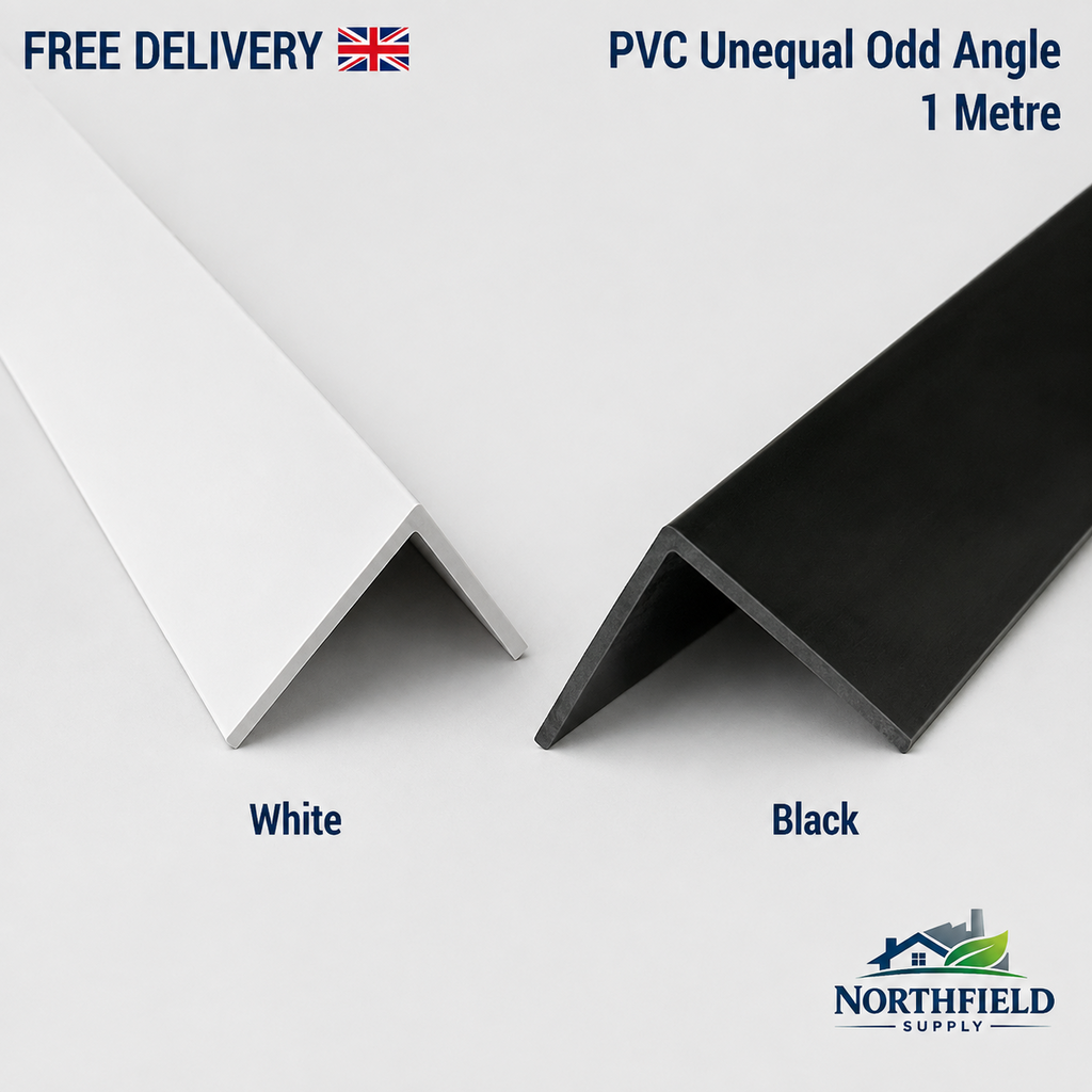 PVC Unequal Angle Trim 90° Odd Leg Plastic Profile 1m White or Black