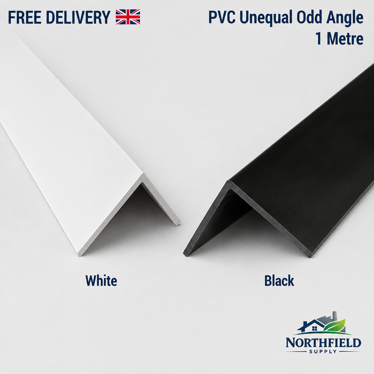 PVC Unequal Angle Trim 90° Odd Leg Plastic Profile 1m White or Black