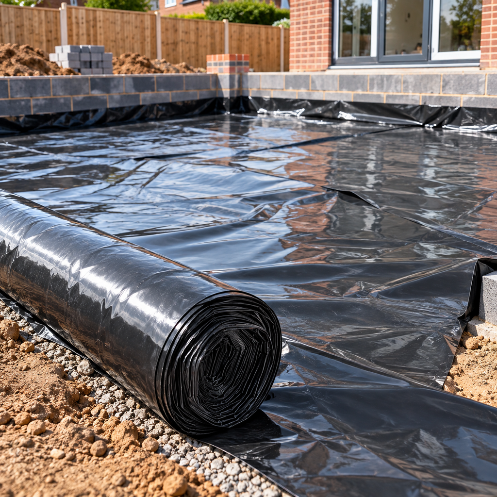 Damp Proof Membrane DPM Black Polythene Sheeting Roll 4m Wide 300MU Visqueen