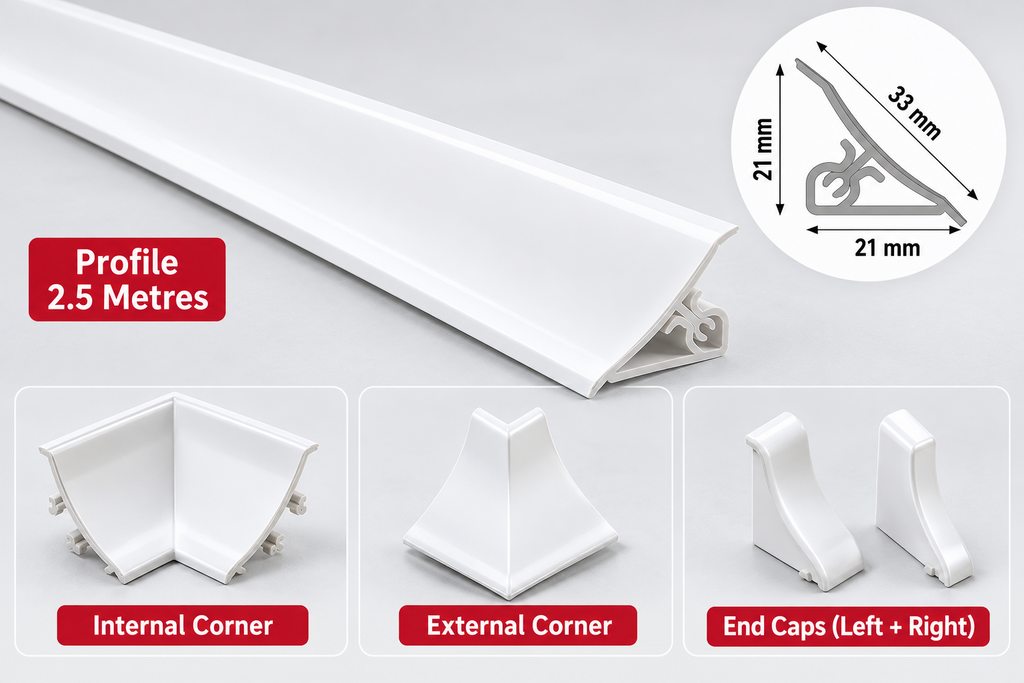 PVC Worktop Edging Trim 33mm x 2.5m Kitchen Bathroom Splashback Profile & Corner