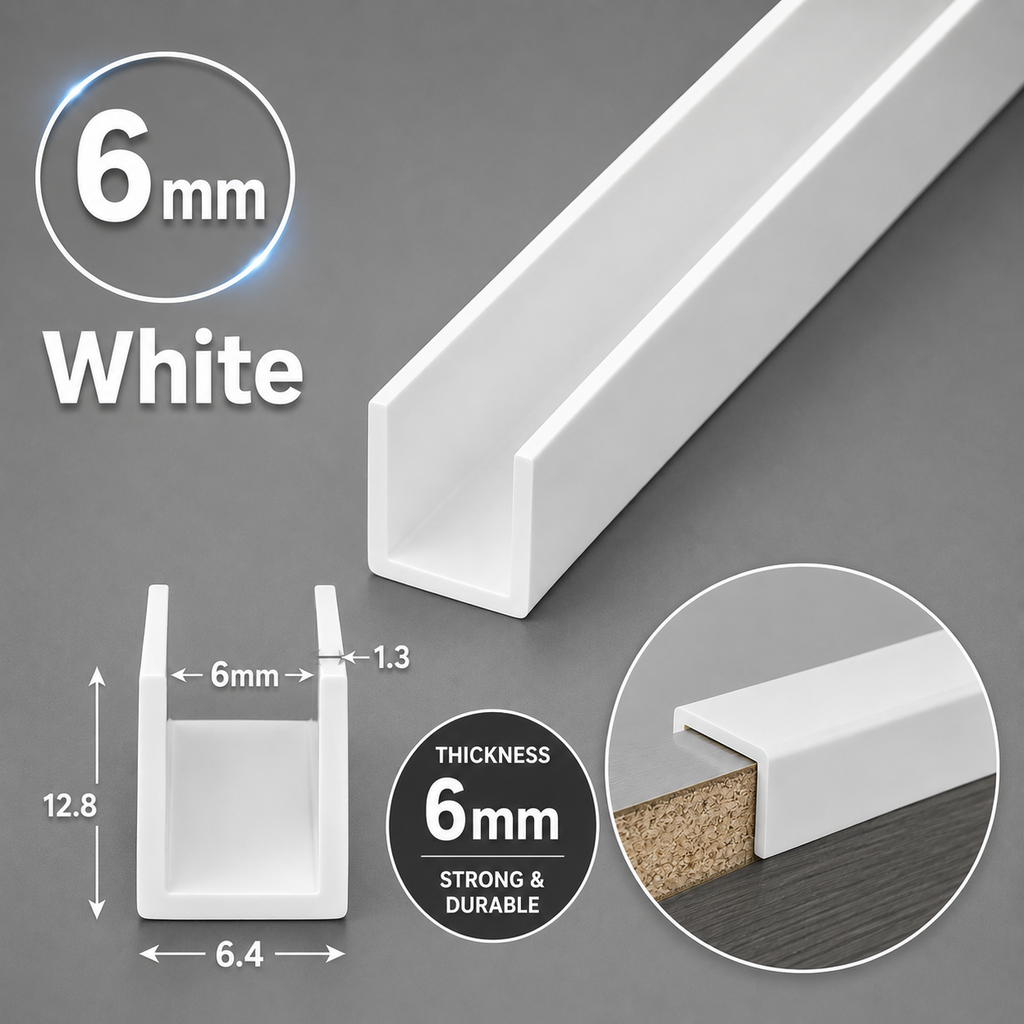 PVC U Channel Trim Profile 1m White Black Edge Cover Strip Panel Edging