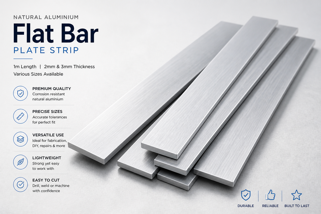 Aluminium Flat Bar Plate 1 Metre Thick Strip Various Sizes 2mm 3mm