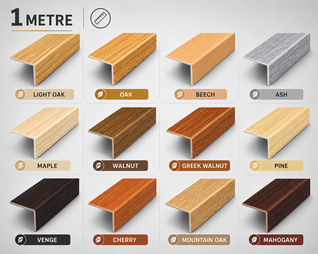 PVC Wood Effect Corner Trim 1M 90° Angle Edging Plastic Profile Various Sizes