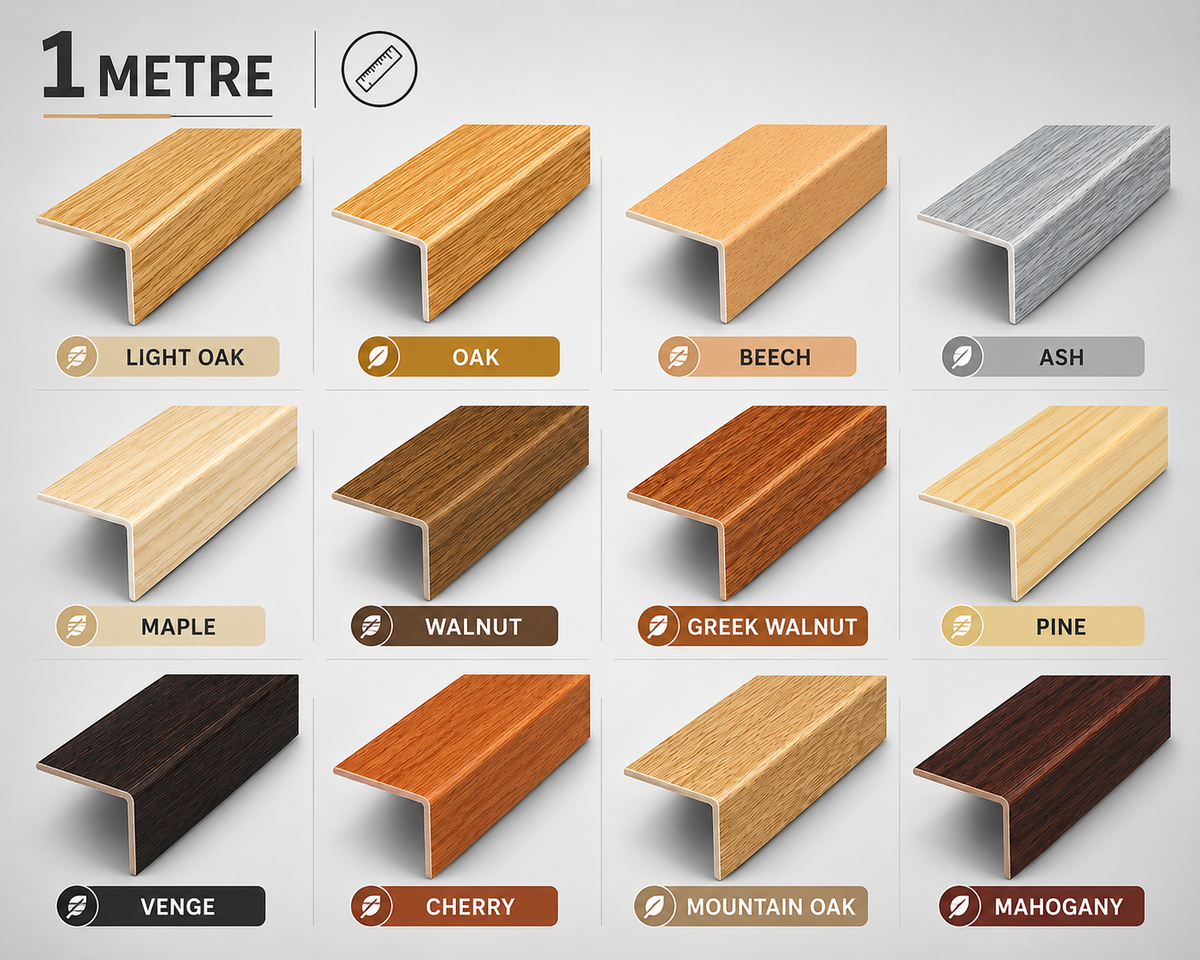 PVC Wood Effect Corner Trim 1M 90° Angle Edging Plastic Profile Various Sizes