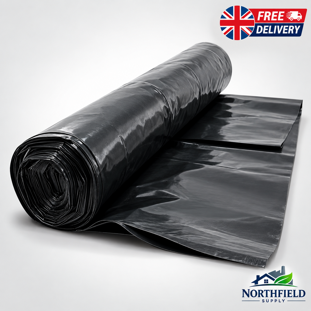 Damp Proof Membrane DPM Black Polythene Sheeting Roll 4m Wide 300MU Visqueen