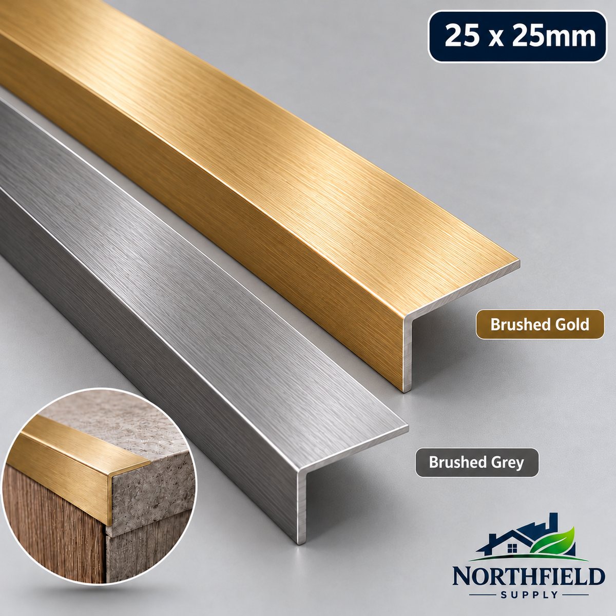 Aluminium Angle Trim 1M Brushed Matt L Profile Black Gold Grey Equal Unequal