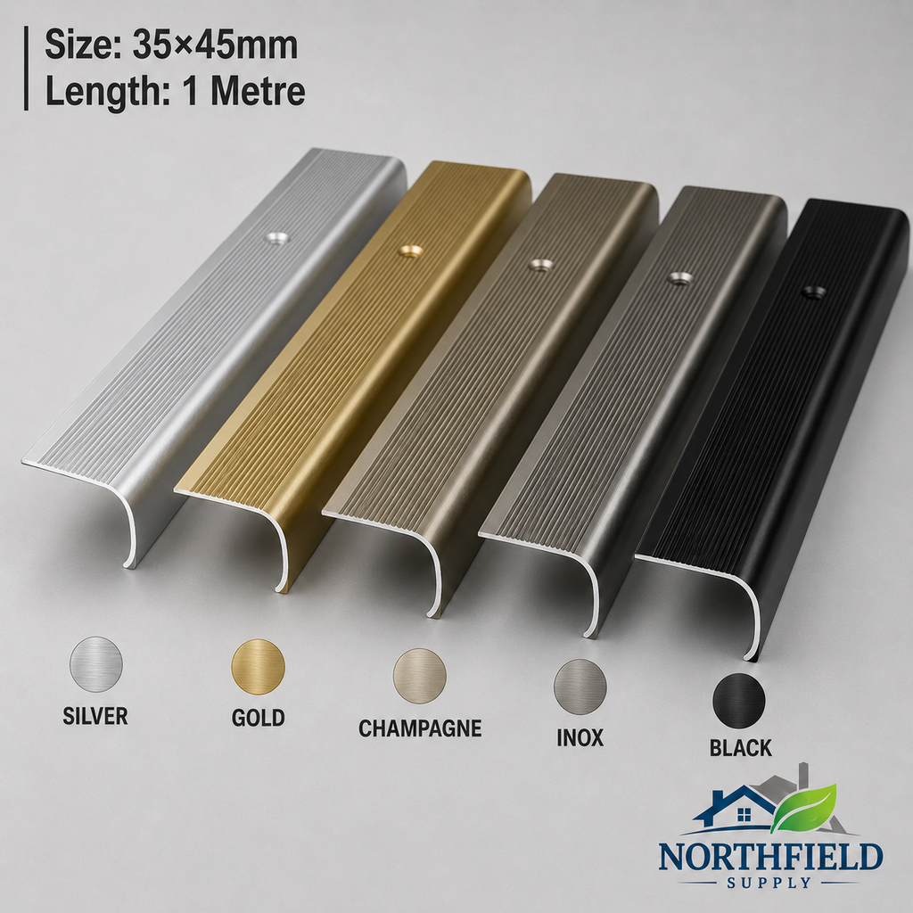 Aluminium Stair Nosing Bullnose Edge Trim Anti Slip Step Edging 35×45 mm 1M H28