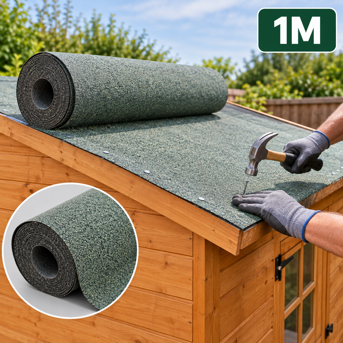 Green Mineral Roofing Felt Shed Roof Sheet Heavy Duty 1m Wide 1m-6m Lengths