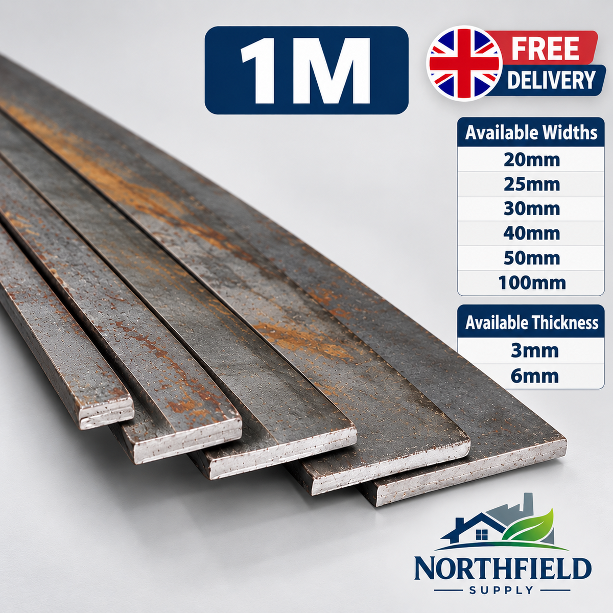 Mild Steel Flat Bar Strip Cut to Size 3-10mm Thick 10-100mm Wide Metal Steel 1M