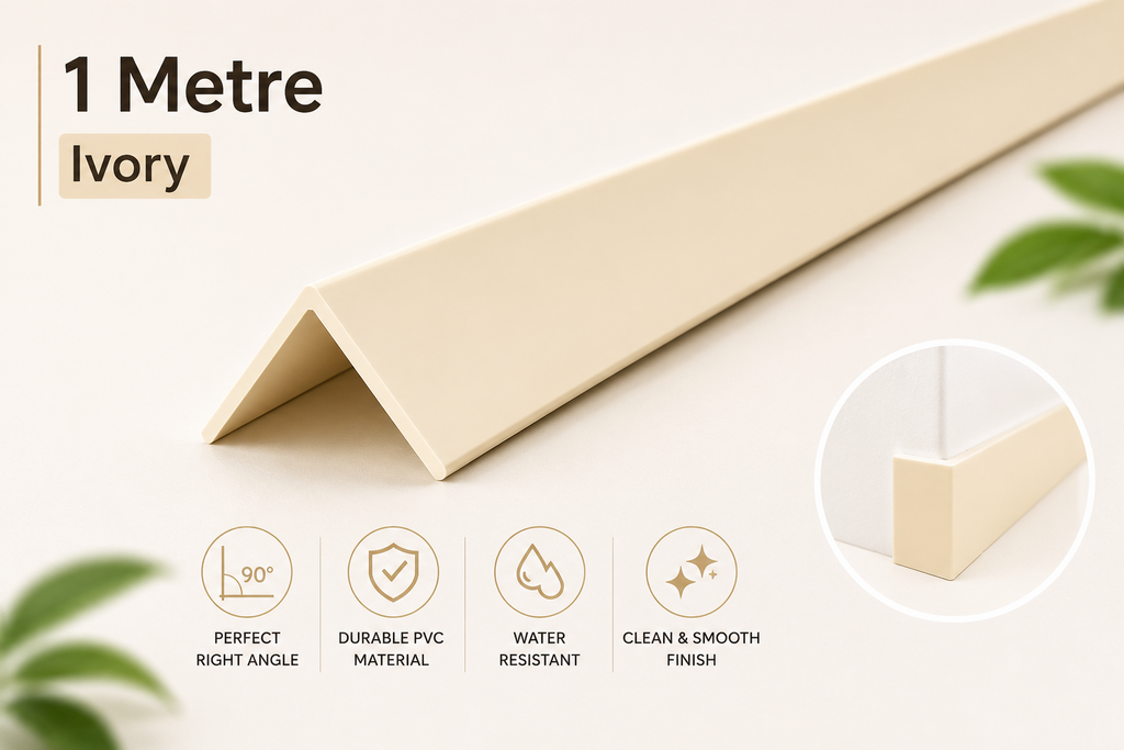 PVC Corner Angle Trim 1M Ivory 90° Plastic Edge Protector Equal & Unequal Sizes