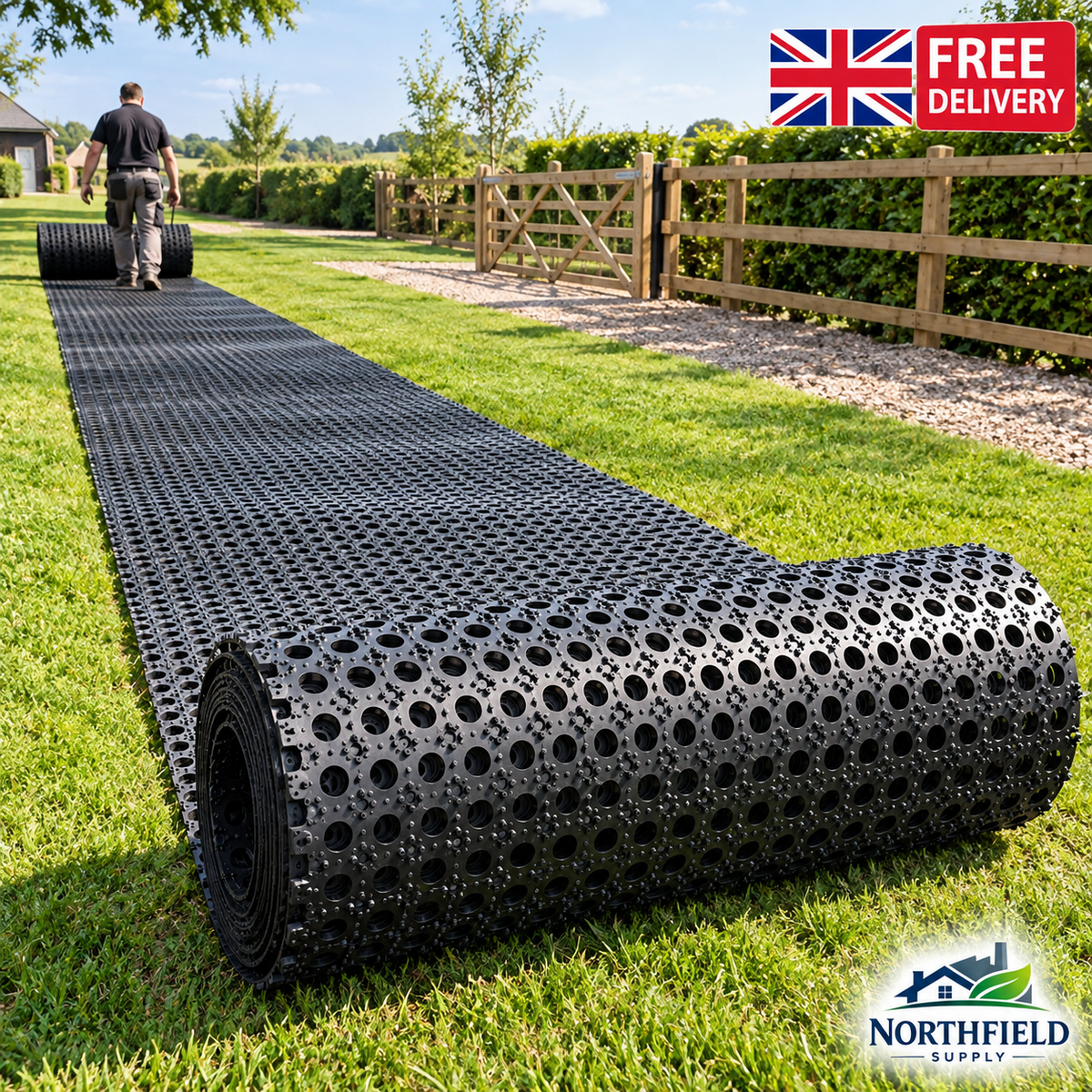 Heavy Duty Rubber Grass Mats Roll 10.5m x 1m x 22mm Outdoor Safety Ground Mat
