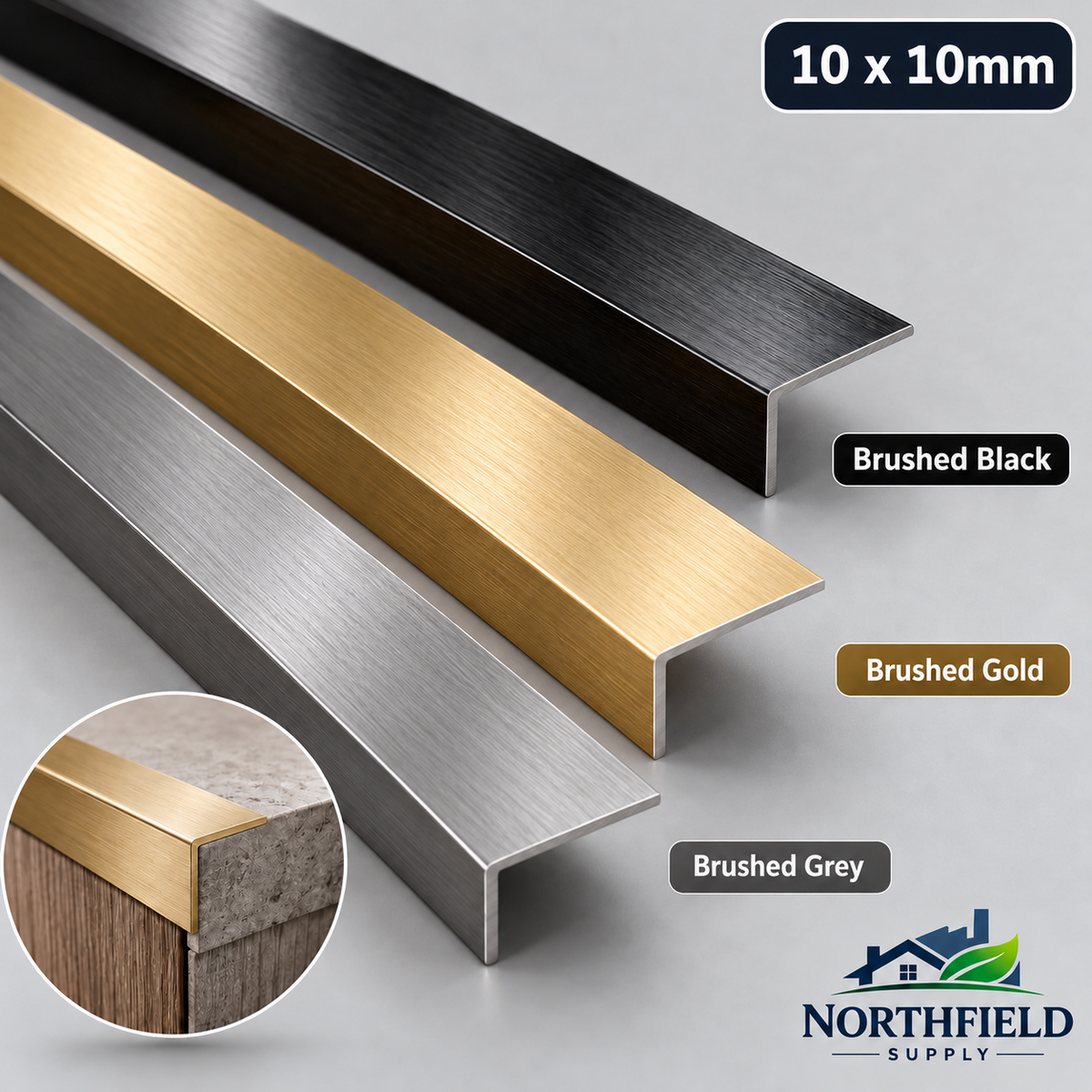 Aluminium Angle Trim 1M Brushed Matt L Profile Black Gold Grey Equal Unequal