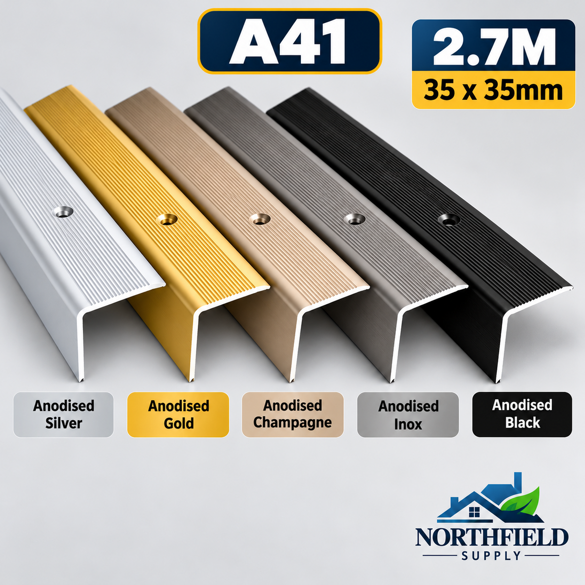 Aluminium Anti Slip Stair Nosing 35x35mm Step Edge Edging Trim 0.9M Safety A41