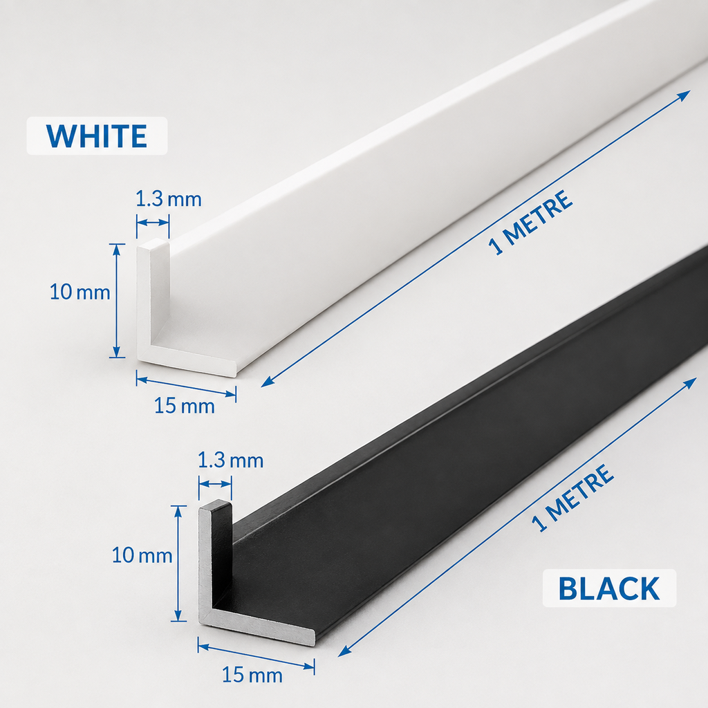 PVC Unequal Angle Trim 90° Odd Leg Plastic Profile 1m White or Black